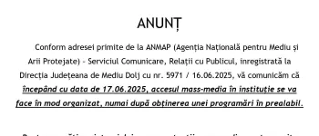 Foto: Accesul presei, cu porția. Direcția de Mediu Dolj impune programări și cenzură preventivă pentru jurnaliști