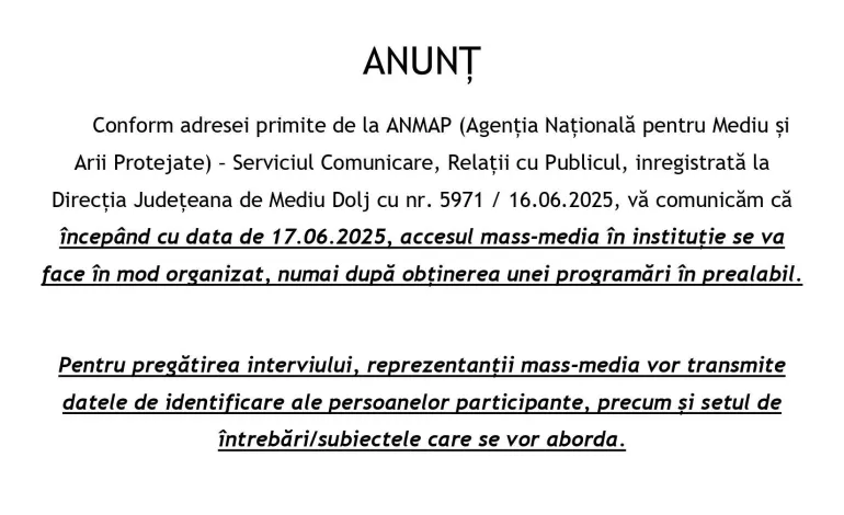 Foto: Accesul presei, cu porția. Direcția de Mediu Dolj impune programări și cenzură preventivă pentru jurnaliști